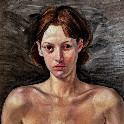 Image similar to high quality high detail painting by lucian freud, hd, godly girl portrait, photorealistic lighting