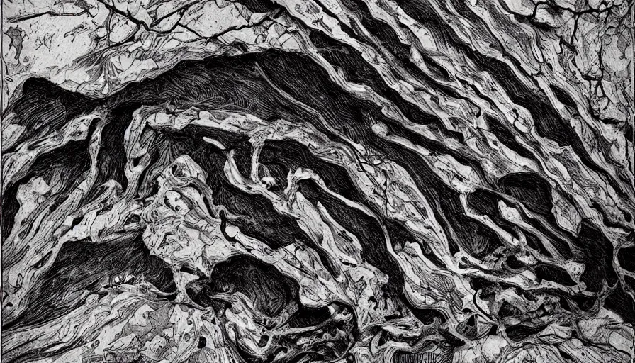 Image similar to petrified forest national park arizona in the style of bernie wrightson gray's anatomy medical illustration aesthetic horror