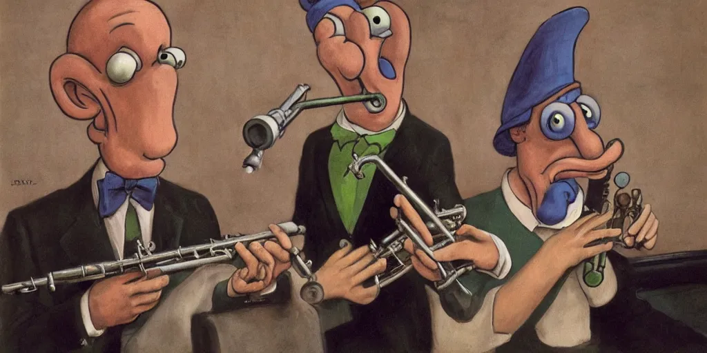 Image similar to squidward playing the clarinet on the new york subway, surrealism aesthetic, detailed facial expressions