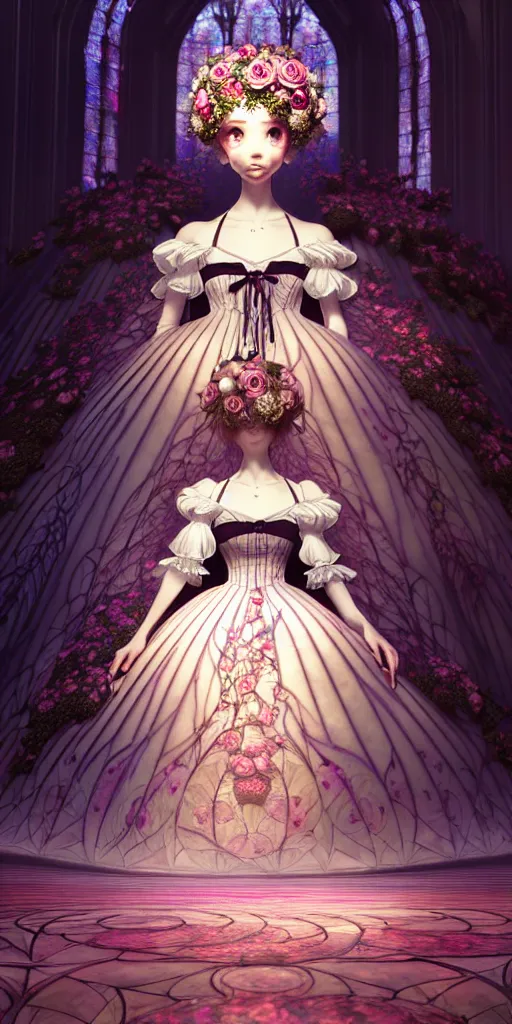Image similar to the beautiful hyperdetailed physical rendering of a single rose flower wedding gothic lolita dress clothing design display in show in front of your eyes, perfectly shaded, atmospheric lighting, in the style of makoto shinkai, raphael lacoste louis comfort tiffany, artgerm, karol bak, james jean, ross tran, 8 k hd, fine texture structure, 3 drender,