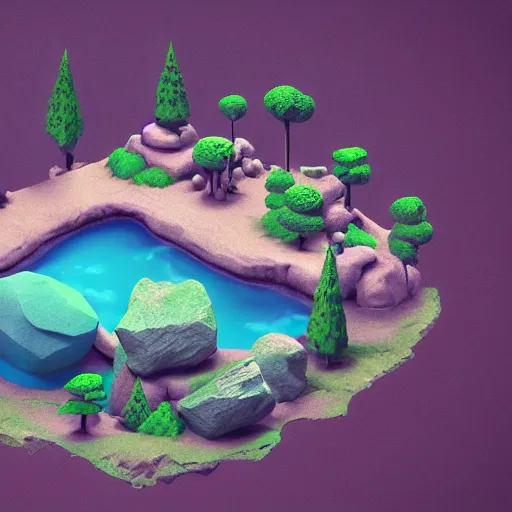 Image similar to isometric 3 d chubby cute rocks, smoth 3 d illustration, cinematic matte painting, soft render, servando lupini, handpaint texture, blender, 3 dcoat