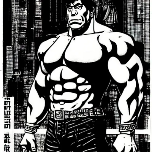 Image similar to lou ferrigno cyberpunk hercules by otomo