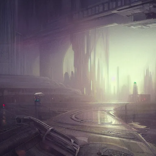 Prompt: abandoned retro sci-fi city foggy rainy futuristic digital painting, artstation, concept art, soft light, hdri, smooth, sharp focus, illustration, fantasy, intricate, elegant, highly detailed, D&D, matte painting, in the style of Greg Rutkowski and Alphonse Mucha and artemisia, 8k, highly detailed, jurgens, rutkowski, bouguereau, pastoral, rustic, georgic