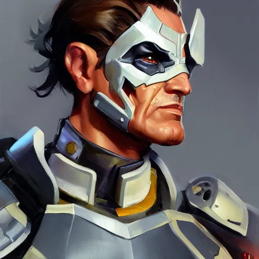 Image similar to greg manchess portrait painting of armored two face as overwatch character, medium shot, asymmetrical, profile picture, organic painting, sunny day, matte painting, bold shapes, hard edges, street art, trending on artstation, by huang guangjian and gil elvgren and sachin teng