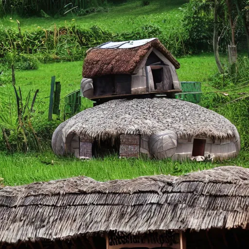 Prompt: village on the back of a giant turtle