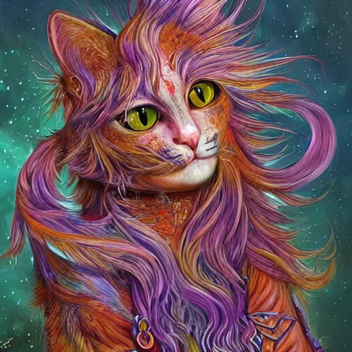 Prompt: cat seahorse shapeshifter, long haired humanoid voidpunk fursona, detailed painterly digital art by wlop, louis wain, lisa frank, furaffinity, cgsociety, trending on deviantart