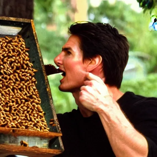 Prompt: Tom Cruise eating honeybees