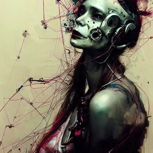 Prompt: woman cyberpunk hacker dream thief, wires cybernetic implants, skulls in the style of adrian ghenie, esao andrews, jenny saville,, surrealism, dark art by james jean, takato yamamoto