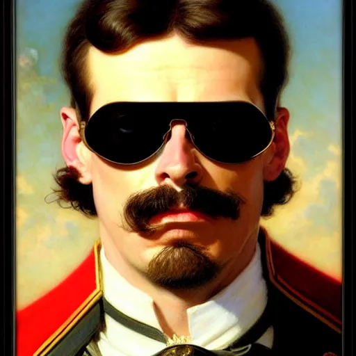 Prompt: drdisrespect as napoleon, wearing oakley sunglasses, breath taking, dignified, highly detailed painting by gaston bussiere, j. c. leyendecker, greg rutkowski, craig mullins, 8 k