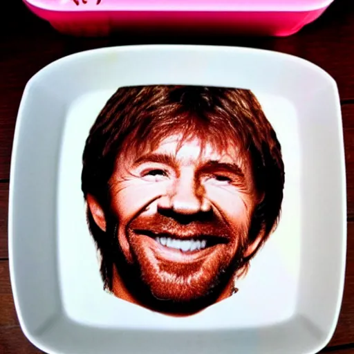 Prompt: chuck roast norris, food photo of chuck norris face made of chuck roast