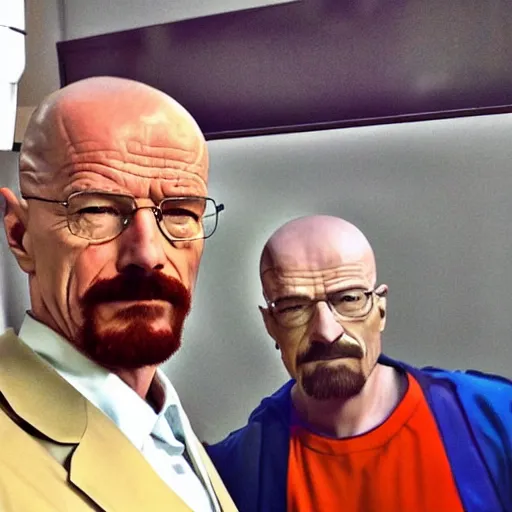 Image similar to walter white doing a selfie with phoenix wright, realistic, cool, nice, beautiful