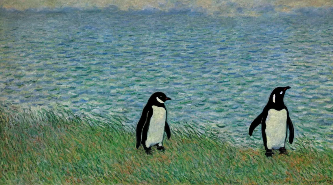 Image similar to Linux Tux penguin wallpaper painted by Claude Monet