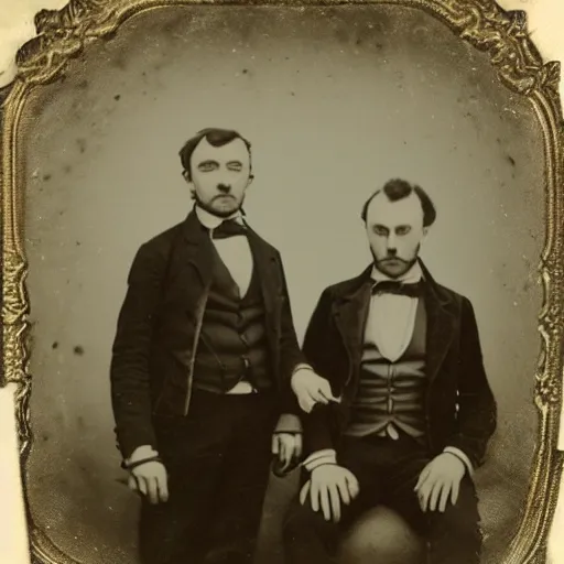 Image similar to tintype photo of “ rick and morty ” 1 8 8 0 s