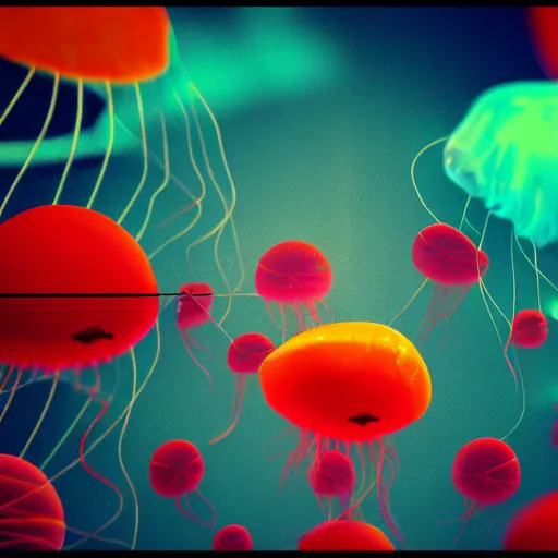 Image similar to hamburger mix jellyfish, cg, 8 k, sharp focus, style by andy warhol