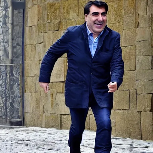 Prompt: president saakashvili running away from prison