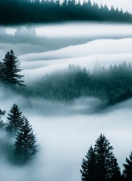 Prompt: beautiful mountain photography fog and trees award winning