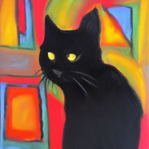 Image similar to abstract expressionism oil painting of a black cat