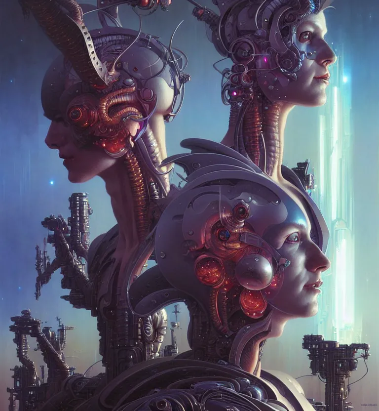 Image similar to gemini fantasy character portrait, ultra realistic, wide angle, intricate details, blade runner artifacts, highly detailed by peter mohrbacher, wayne barlowe, boris vallejo, hajime sorayama aaron horkey, gaston bussiere, craig mullins