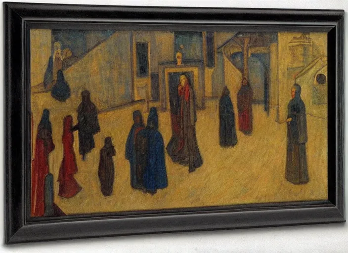 Image similar to the head of all the streets, surreal religious painting by minerva teichert