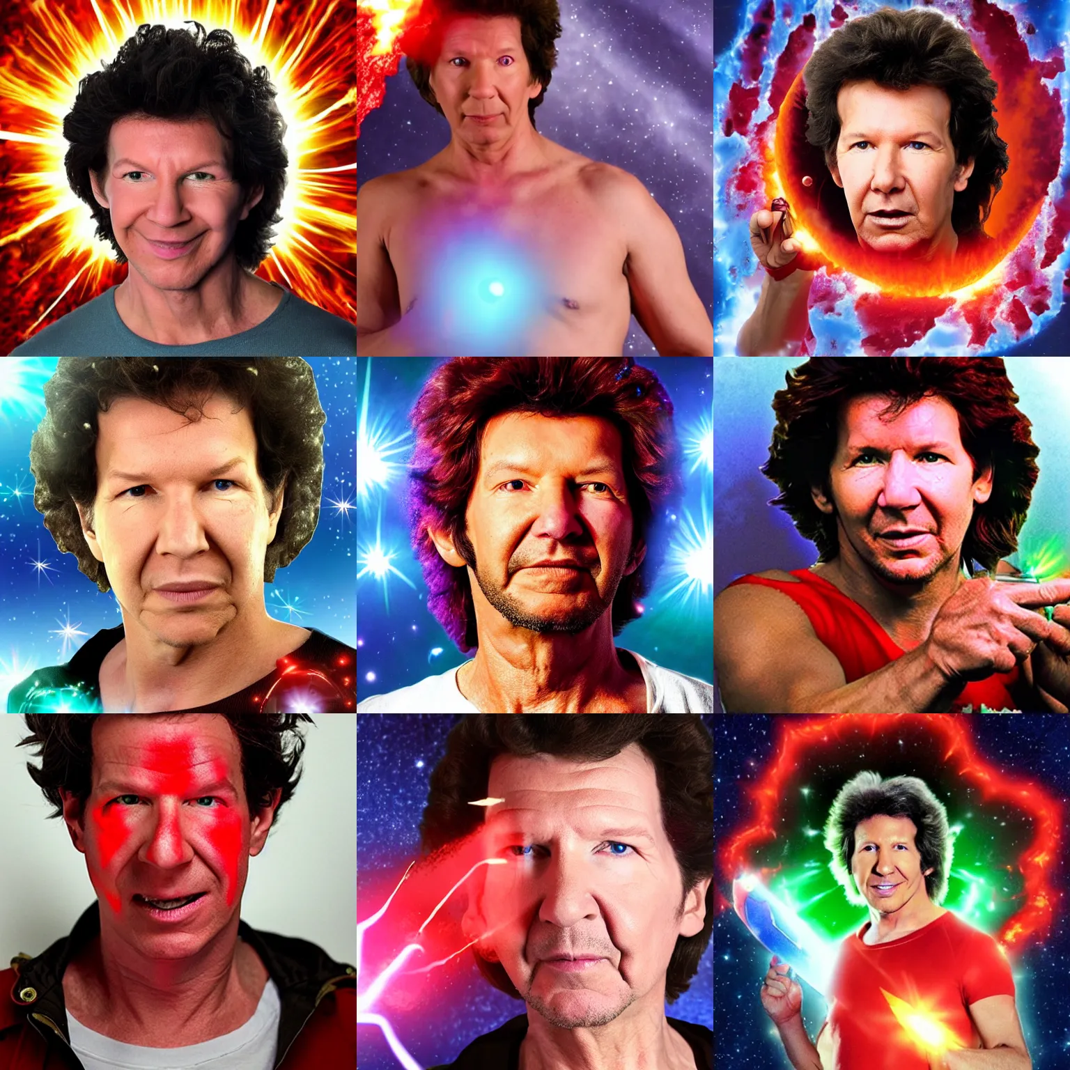 Prompt: neil breen as homelander with red flare eyes