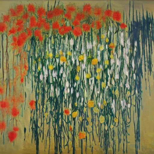 Image similar to an oil painting of dripping flowers by cy twombly