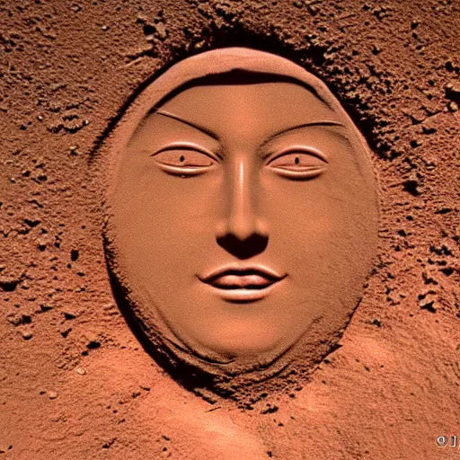 Image similar to virgin mary face image in soil on mars photo