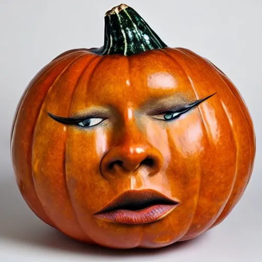 Image similar to gourd with face of amber heard hybrid intercross mix as a gourd