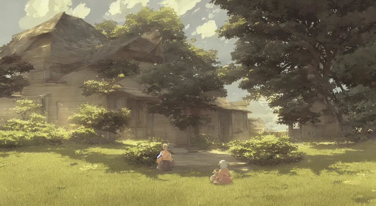 Prompt: The Old Mother Waiting for her Children at a lonely farmhouse, Anime concept art by Makoto Shinkai, Melancholic Beautiful, detailed