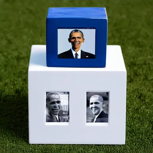 Prompt: obama cube, a cube with all four sides depicting a picture of barack obama