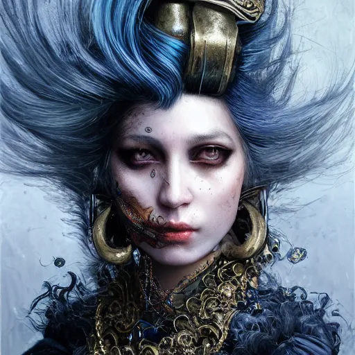 Image similar to portrait, headshot, insanely nice professional hair style, dramatic hair color, digital painting, of a old 17th century, old cyborg merchant, amber jewels, baroque, ornate clothing, scifi, realistic, hyperdetailed, chiaroscuro, concept art, art by Franz Hals and Jon Foster and Ayami Kojima and Amano and Karol Bak,