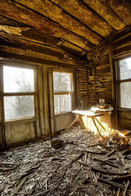 Image similar to orbs of light surround an abandoned cottage