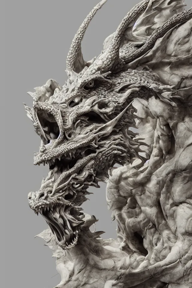 Prompt: photograph of a sculpture on the marble of a hyper detailed dragon on clay made from bernini