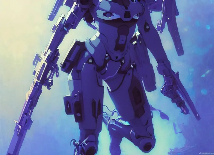 Image similar to character design digital 2 d women indian evangelion cyborg blue armor with and hologram gun by gaston bussiere, anna nikonova aka newmilky, greg rutkowski, yoji shinkawa, yoshitaka amano, tsutomu nihei, muira, moebius, donato giancola, trending on artstation, featured on pixiv