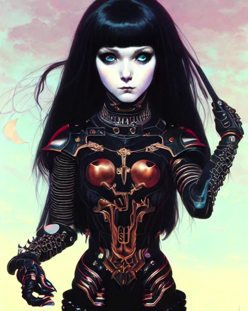 Image similar to portrait of beautiful cute goth girl in warhammer armor, art by kuvshinov ilya and wayne barlowe and gustav klimt and artgerm