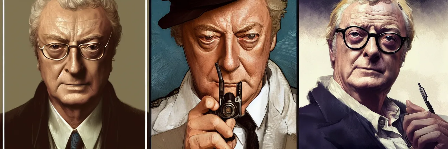 Prompt: portrait of Michael Caine as a detective, highly detailed, digital painting, artstation, concept art, sharp focus, illustration, art by artgerm and greg rutkowski and alphonse mucha