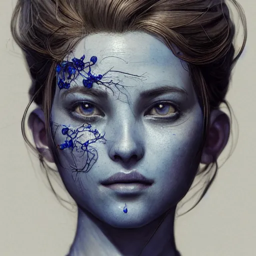 Image similar to the portrait of a blueberry that resembles an absurdly beautiful, graceful, elegant, sophisticated woman, an ultrafine hyperdetailed illustration by kim jung gi, irakli nadar, intricate linework, bright colors, octopath traveler, final fantasy, unreal engine 5 highly rendered, global illumination, radiant light, detailed and intricate environment