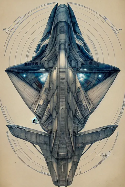 Image similar to design only, symmetry, starship enterprise, muted colors, by jean - baptiste monge