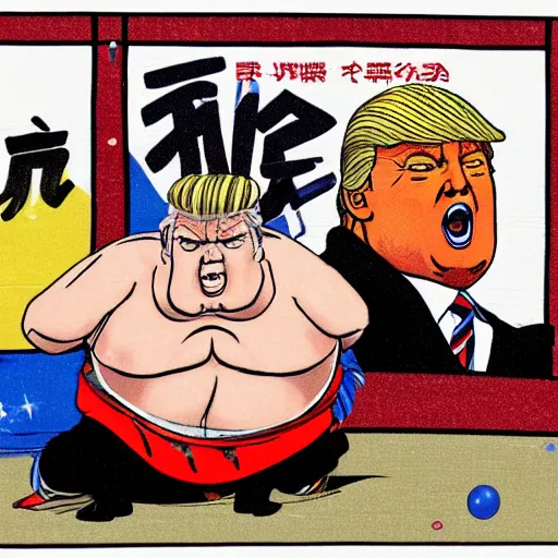 Image similar to Donald Trump as a sumo wrestler