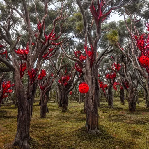 Prompt: a forest of dragonsblood trees