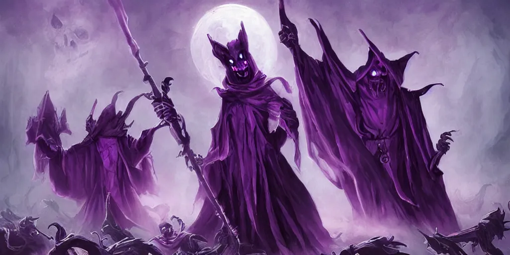 Prompt: cute purple cloaked lich summoning an undead army, epic fantasy illustration by Brom:5, cute:2, lich:-1