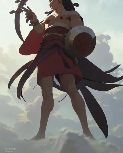 Image similar to azctec warrior, detailed perfect face, exquisite details, fire magic, mid view, design on a white background, by studio muti, greg rutkowski makoto shinkai takashi takeuchi studio ghibli