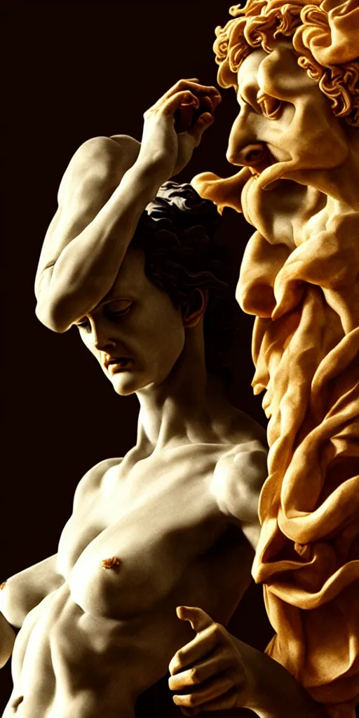 Image similar to michelangelo carving the the statue of eva green, photorealistic, hyperdetailed, studio lighting, octane render, caustics