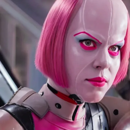 Image similar to A still of Gwenpool in Deadpool 3 (2023), no mask, blonde hair with pink highlights