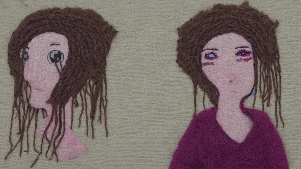 Image similar to clockpunk wool portrait of a sad lady 1 8 years old, with fraud