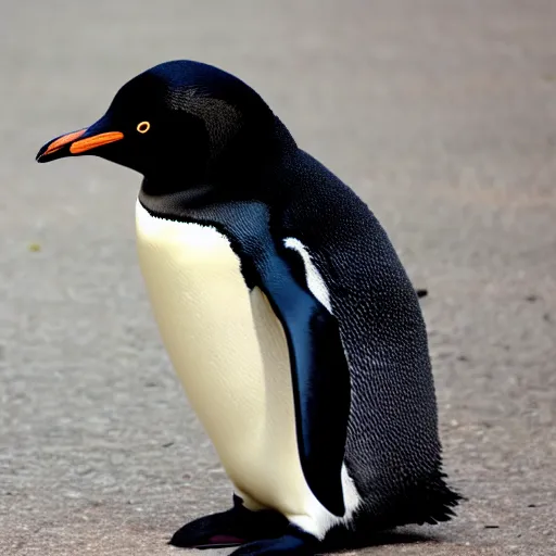 Prompt: A penguin walking around Cambridge