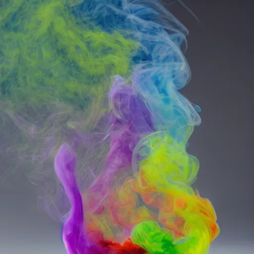 Image similar to multi color smoke with the small ( outstretched ribbed wings and head of a fairytale dragon ), billowy, 8 k, 4 k