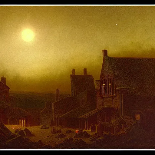 Prompt: dark solar eclipse, above a village, highly detailed, studio 4 k quality, by carl gustav carus