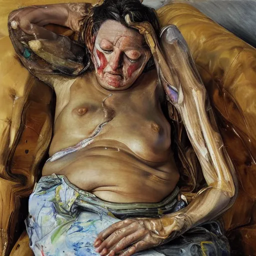 Image similar to high quality high detail painting by lucian freud and jenny saville, hd, anxiety, turquoise