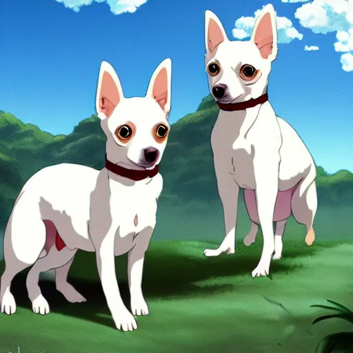 Image similar to white chihuahua cinematic composition, studio ghibli, digital art, cute