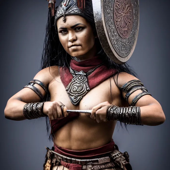 Prompt: full body photograph of a very beautiful harelquin warrior. extremely detailed. dslr. 8 5 mm.